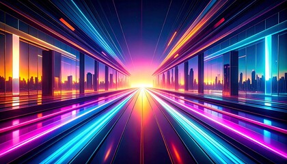 Infinite neon reflections forming a futuristic mirrored background