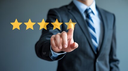 Businessman giving a five star rating with his finger
