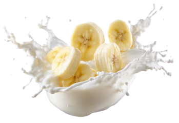 fresh milk splash with banana slices.