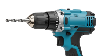 Teal and Black Cordless Power Drill Tool cutout isolated on transparent bg, png