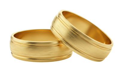 Elegant gold wedding rings jewelry store product studio love symbolism isolated PNG