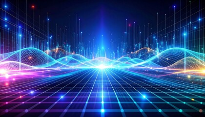 Digital neon background with holographic pulse