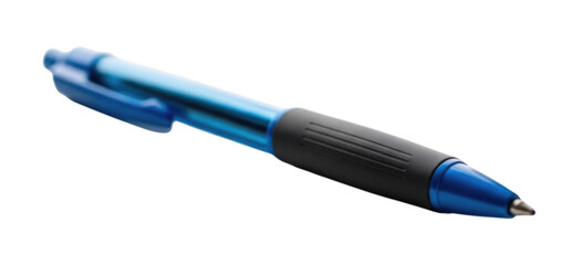 Blue Retractable Ballpoint Pen with a Rubber Grip cutout isolated on transparent bg, png