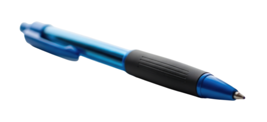 Blue Retractable Ballpoint Pen with a Rubber Grip cutout isolated on transparent bg, png