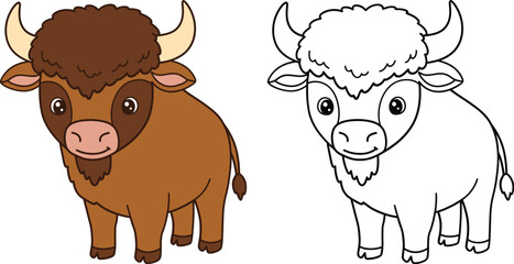 Cute Cartoon Bison Illustration