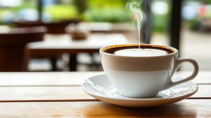 Mirrorless 50mm lens, sharp focus on milk stream swirling into coffee, blurred background of cafe softly lit