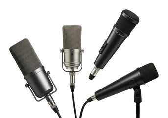 Live event sound recording four diverse microphones setup in studio environment professional audio equipment overview isolated PNG