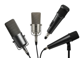 Live event sound recording four diverse microphones setup in studio environment professional audio equipment overview isolated PNG