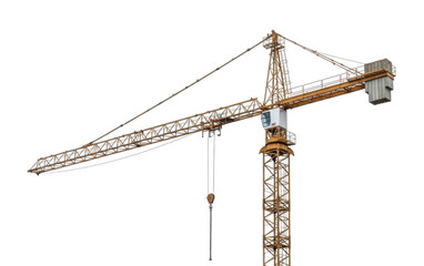 Tall Yellow Construction Tower Crane cutout isolated on transparent bg, png