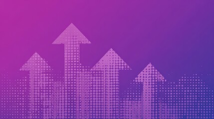 Modern abstract background with halftone arrows pointing upward on smooth purple gradient, symbolizing growth, progress, success, leadership, motivation, direction, future, innovation, and achievement