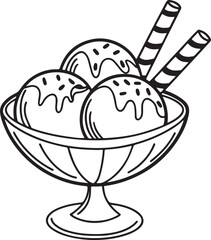 In a glass bowl, Ice cream vector art silhouette image
