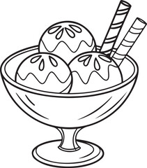 In a glass bowl, Ice cream vector art silhouette image