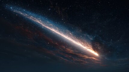 Fototapeta premium Glowing Comet with Bright Tail in Cosmic Night Sky Background