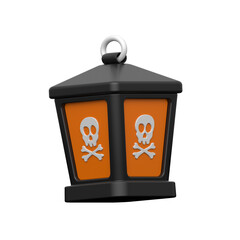 Halloween lantern with skull signs and eerie glow.