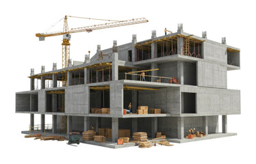 Construction progress of a multi-story building at urban site architectural visualization modern environment aerial isolated PNG