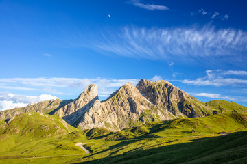 Sunny Austrian Valley and Daytime Moon