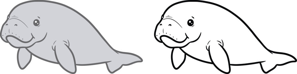 Cute Cartoon Dugong Illustration