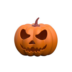Classic carved 3D Halloween pumpkin with scary angry face.