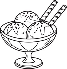 In a glass bowl, Ice cream vector art silhouette image
