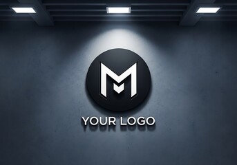 Modern minimalist letter m logo design with 3d effect on textured wall background, showcasing brand identity and corporate business concept