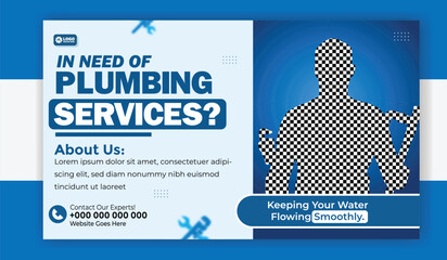 Professional plumbing services banner for social media post and advertisement