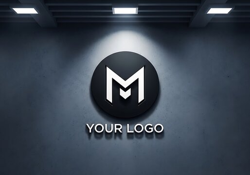 Modern minimalist letter m logo design with 3d effect on textured wall background, showcasing brand identity and corporate business concept - Powered by Adobe