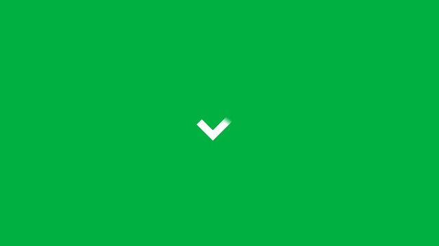 Minimalist downward arrow animation motion with a white chevron on a solid green background for scroll down indicators and UI elements.