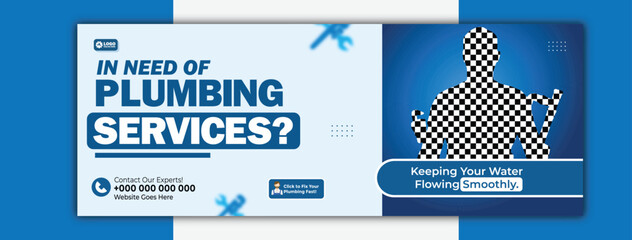 Professional plumbing service banner template for social media advertisement