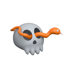 Halloween skull with snake through eyes for horror concept.