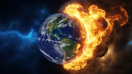 Earth divided by fire and ice representing climate change