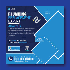 Obraz premium Plumbing replacement expert service social media post template design