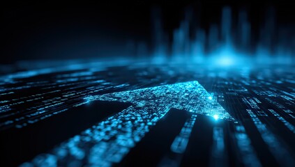 Abstract Glowing Blue Arrow Graphic On Dark Background