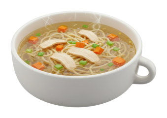 Delicious chicken noodle soup recipe home kitchen food cozy environment comfort food concept isolated PNG
