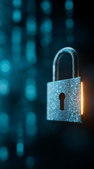Close-up of metallic padlock with glowing edge, cybersecurity and data protection concept