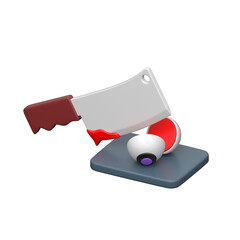 Horror butcher knife slicing eyeball for scary Halloween theme.