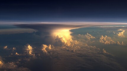 Dramatic evening thunderstorm cloud formation with glowing bubbling thunderhead beneath dark streaks of sky, symbolizing power, instability, turbulence and aviation weather alerts