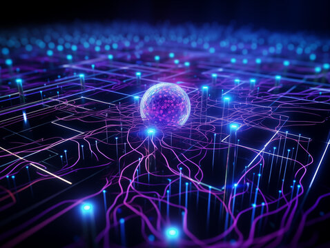 Dynamic digital sphere pulsing with energy in a modern futuristic network design
