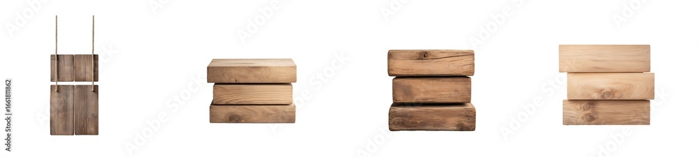 Poster diverse wooden blocks display showing varied sizes and shapes in minimalist composition