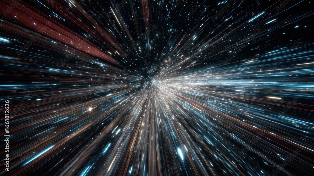 Poster hyperspace jump with blurring stars and dynamic visuals