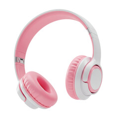 3d Pink headphones for listening to music on a white isolated background