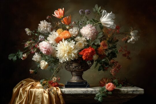 Colorful Floral Arrangement In Antique Vase - Powered by Adobe