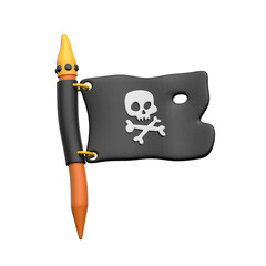 Halloween pirate flag with skull and crossbones icon.