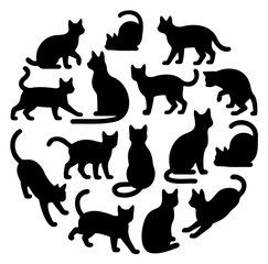 Circular arrangement of black cat silhouettes.