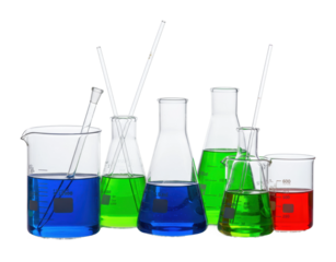 Chemical experiments with colorful solutions laboratory scientific controlled environment chemistry concepts isolated PNG