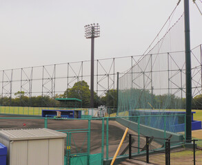 A view of the field around the home base plate at the base ball stadium within the public sports park.