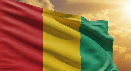 Obraz premium Guinea National Flag Waving in Sunlight – Independence and Patriotism Concept