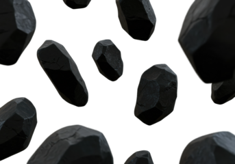 Falling black rocks abstract natural scene 3d environment high contrast conceptual art isolated PNG