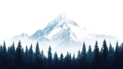 Majestic snow capped mountain peak isolated on white background natural landscape illustration of alpine scenery