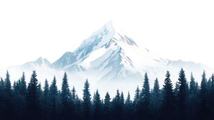 Majestic snow capped mountain peak isolated on white background natural landscape illustration of alpine scenery