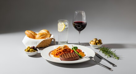 Elegant Steak Dinner with Red Wine